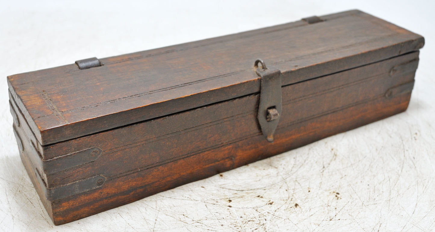 Vintage Wooden Long Pencil Stationary Box Original Old Hand Crafted