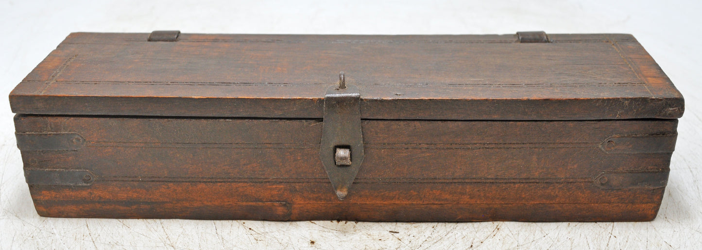 Vintage Wooden Long Pencil Stationary Box Original Old Hand Crafted
