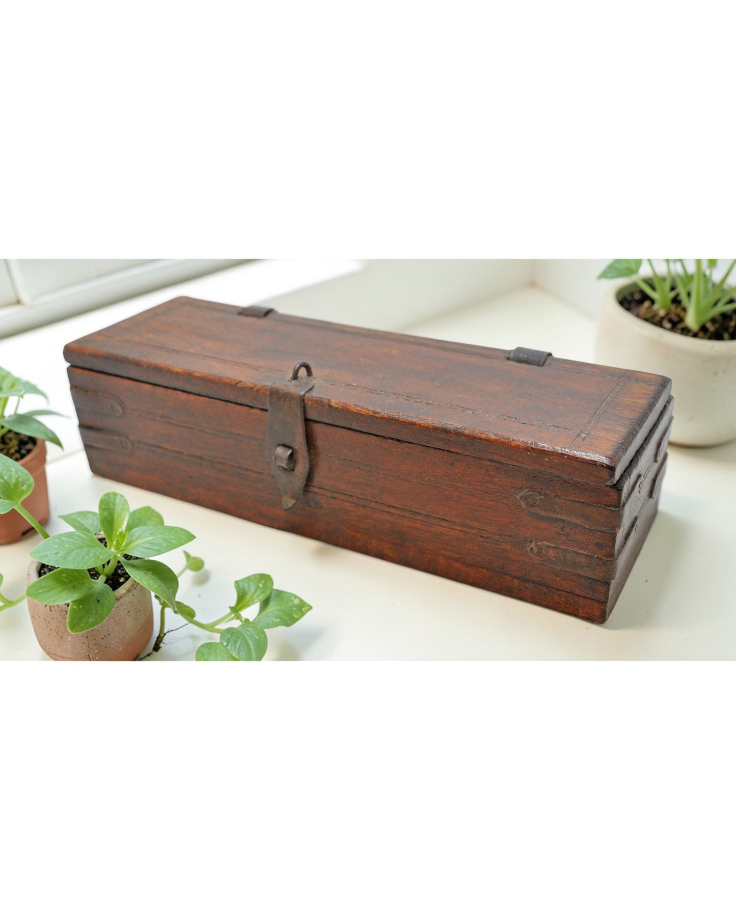 Vintage Wooden Long Pencil Stationary Box Original Old Hand Crafted