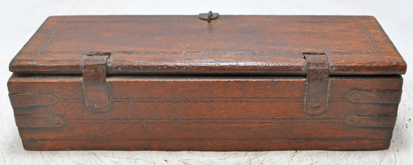 Vintage Wooden Long Pencil Stationary Box Original Old Hand Crafted