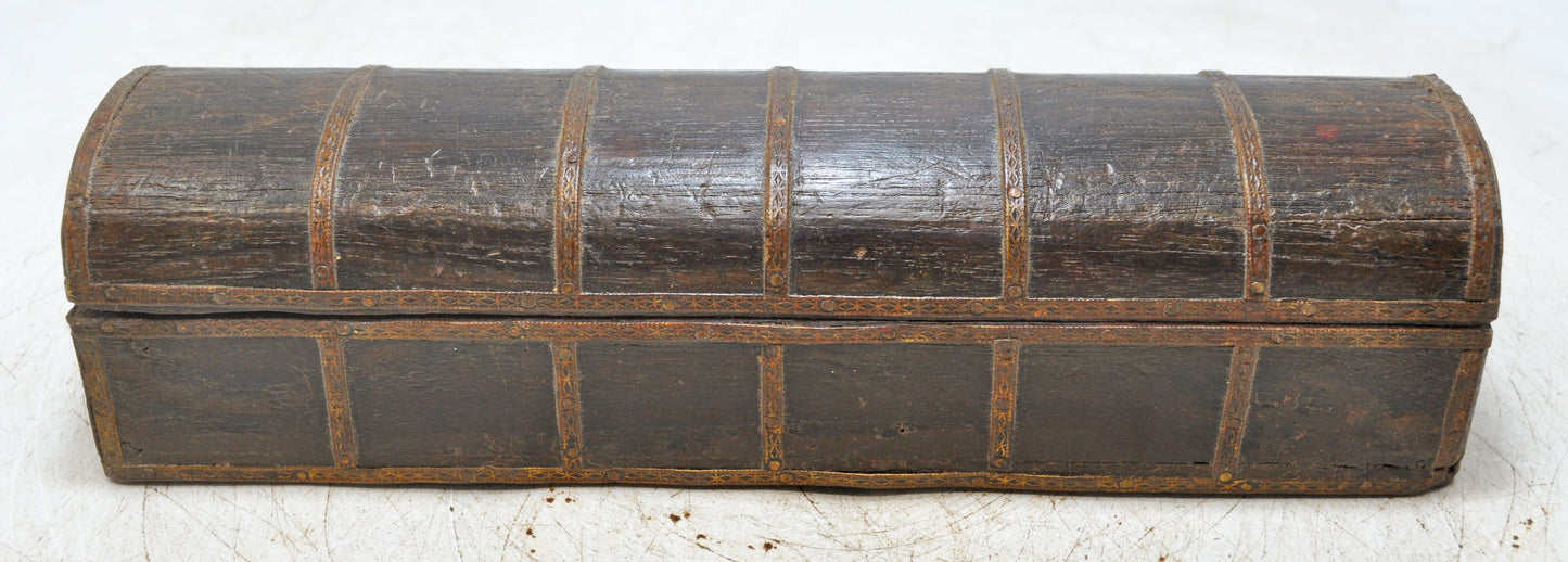 Vintage Wooden Pencil Stationary Box Original Old Hand Crafted Brass Fitted