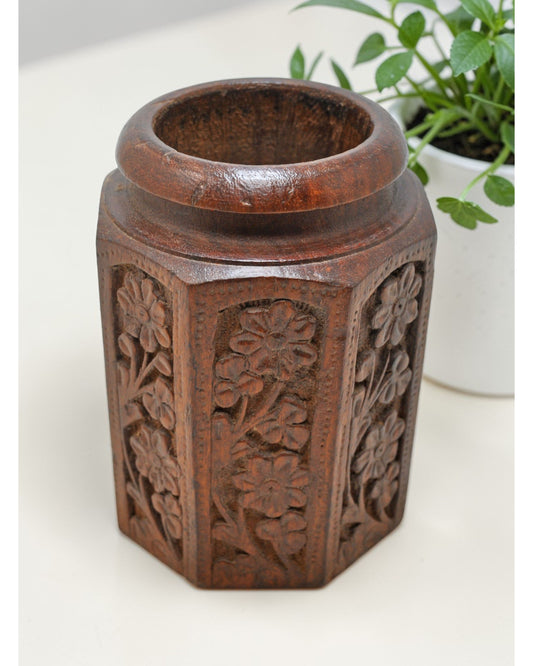 Vintage Wooden Small Grain Measurement Paili Pot Original Old Very Fine Hand Carved