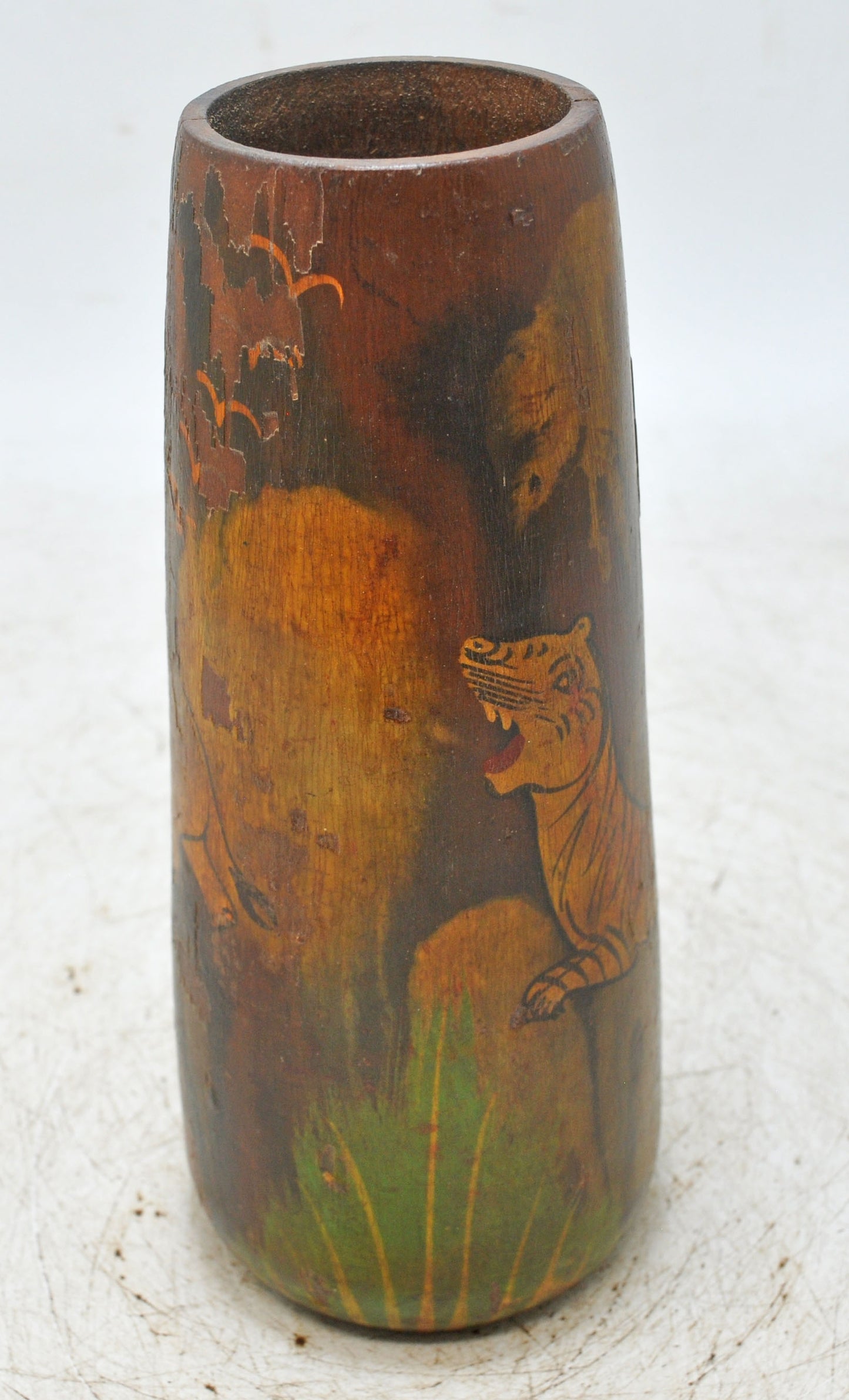 Vintage Wooden Glass Cup Original Old Hand Crafted Painted