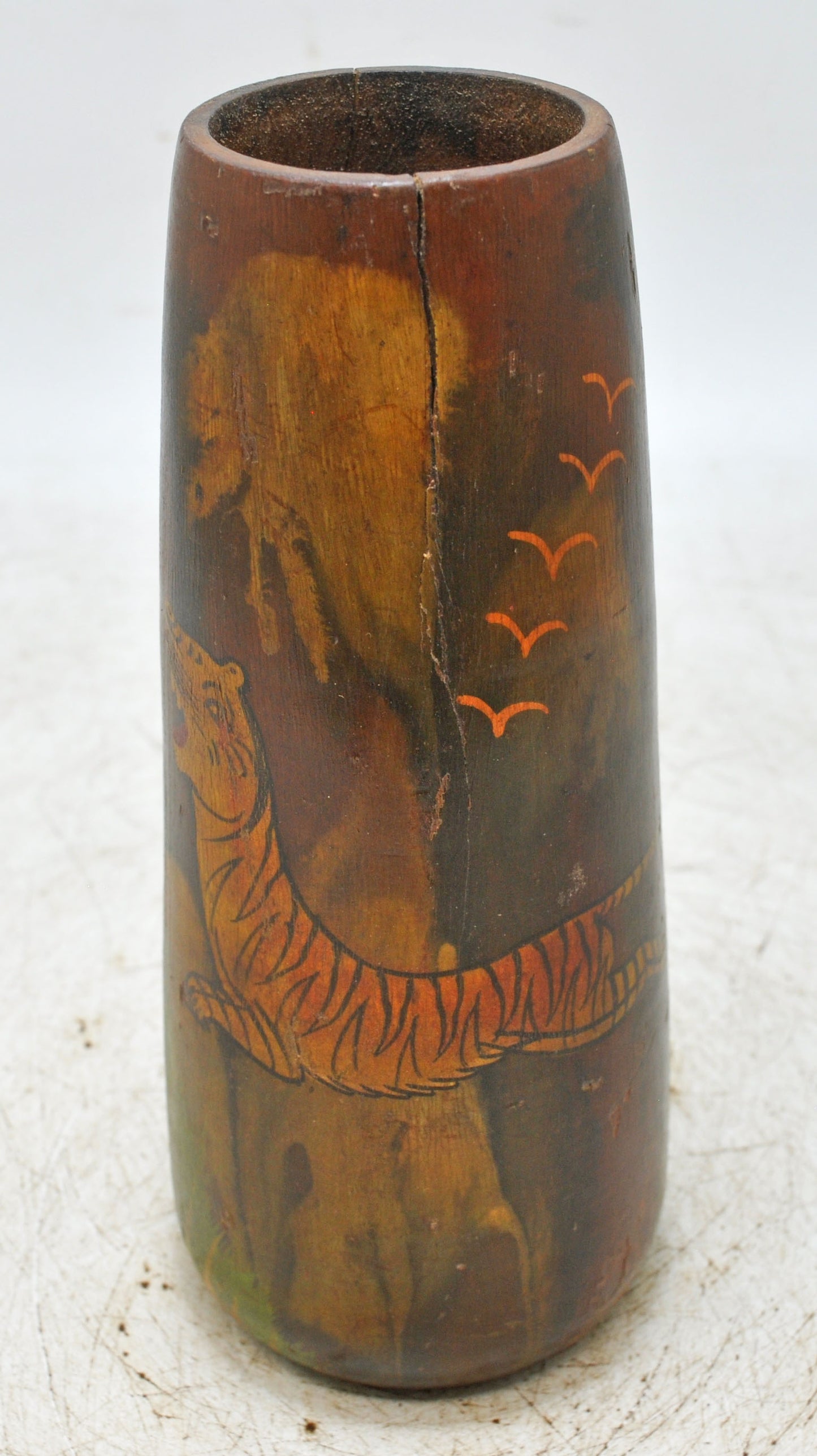 Vintage Wooden Glass Cup Original Old Hand Crafted Painted