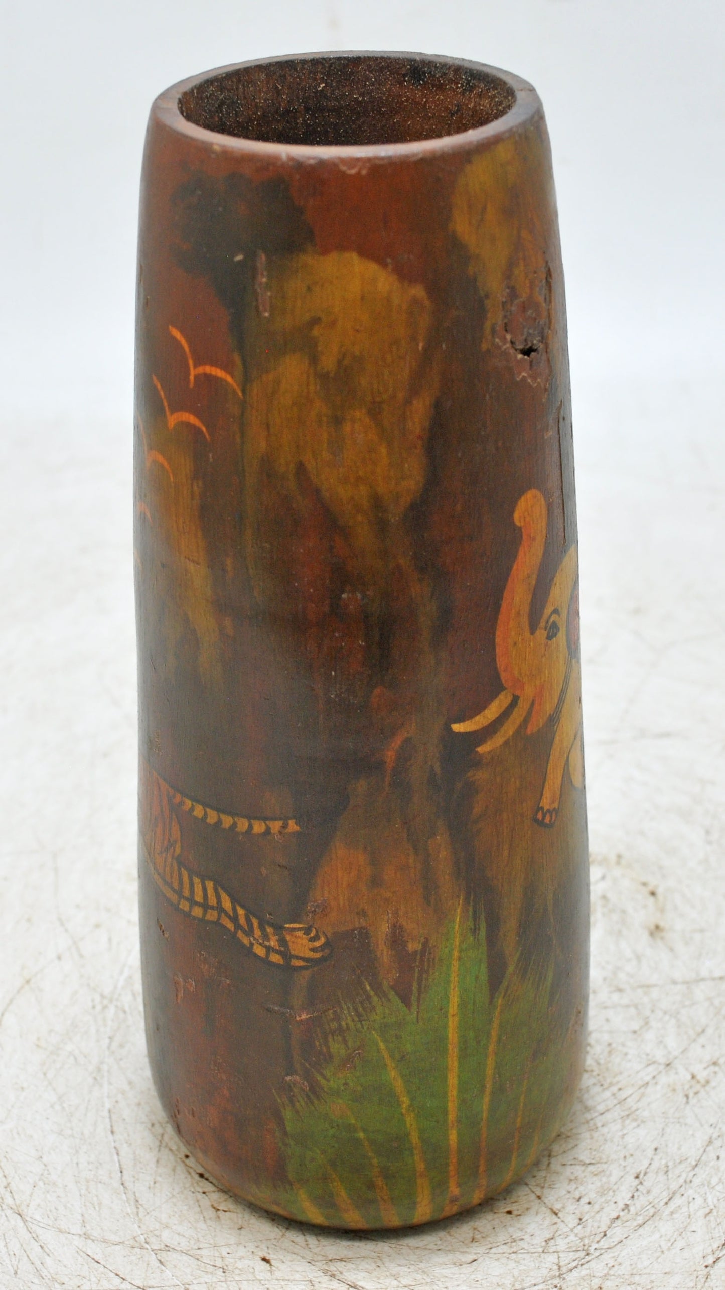 Vintage Wooden Glass Cup Original Old Hand Crafted Painted