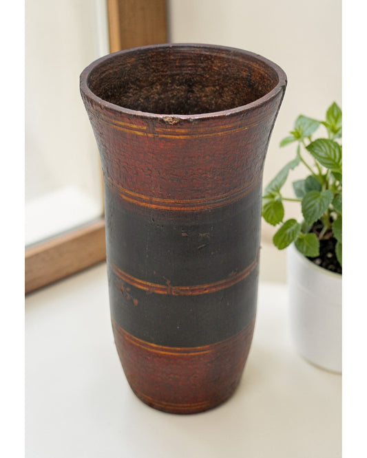 Vintage Wooden Glass Cup Original Old Hand Crafted Painted