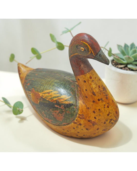 Vintage Wooden Duck Bird Figurine Original Old Hand Carved Painted