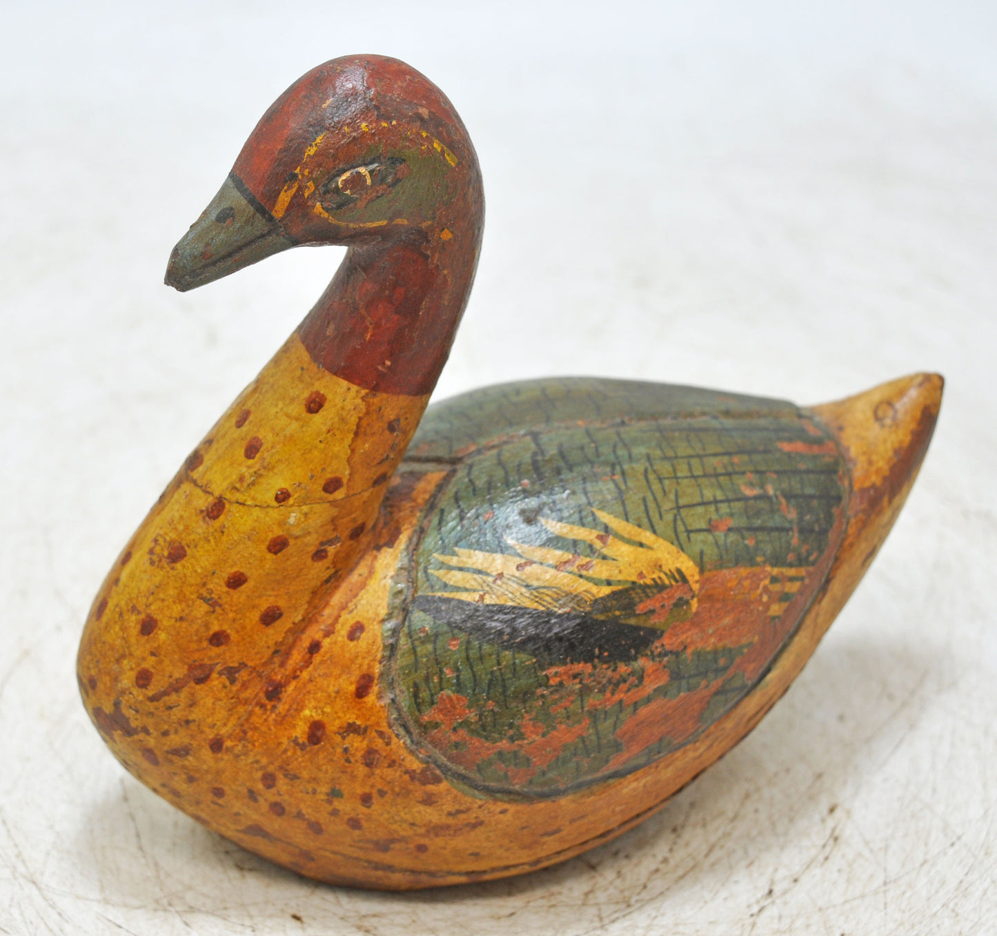 Vintage Wooden Duck Bird Figurine Original Old Hand Carved Painted