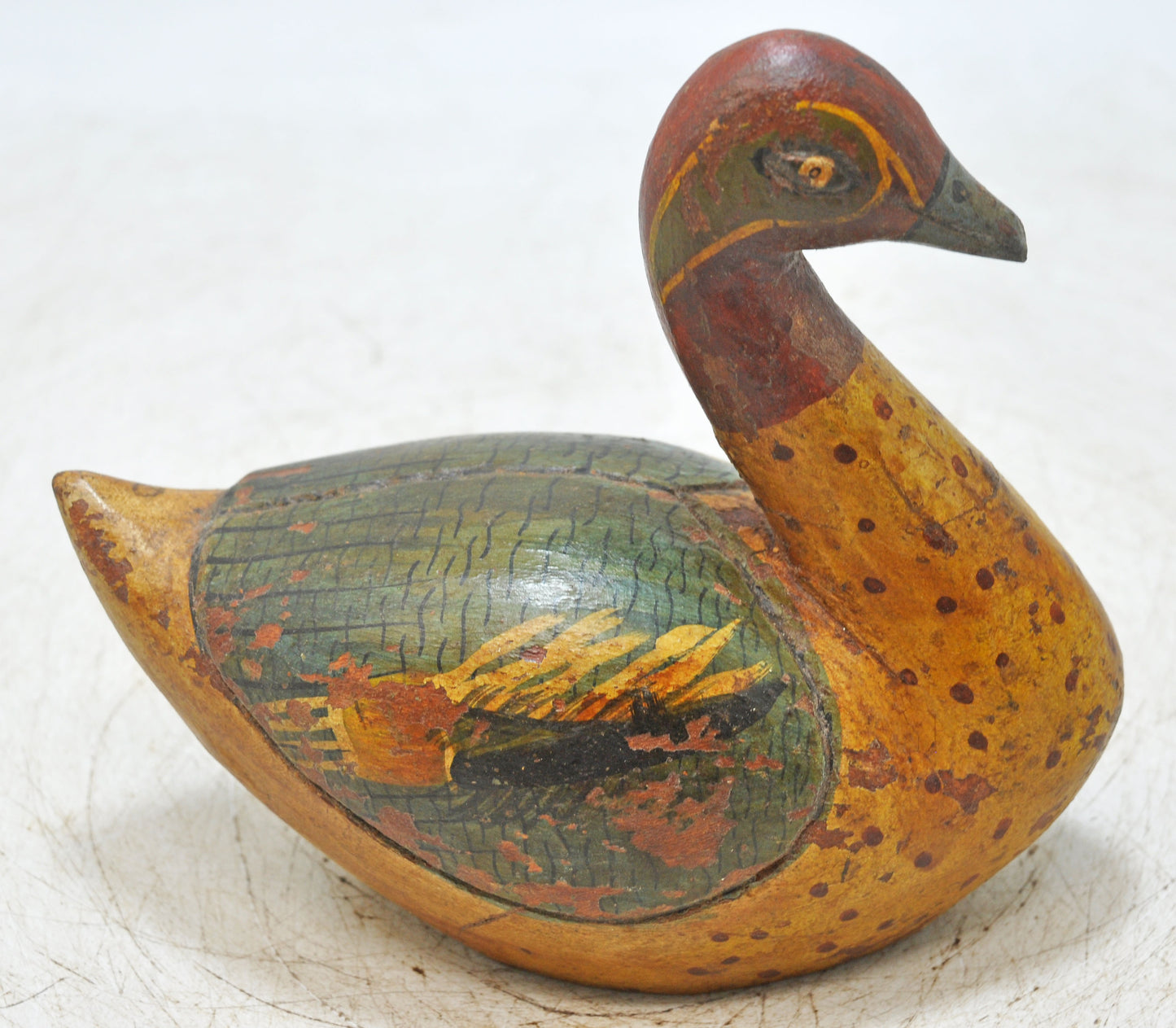 Vintage Wooden Duck Bird Figurine Original Old Hand Carved Painted
