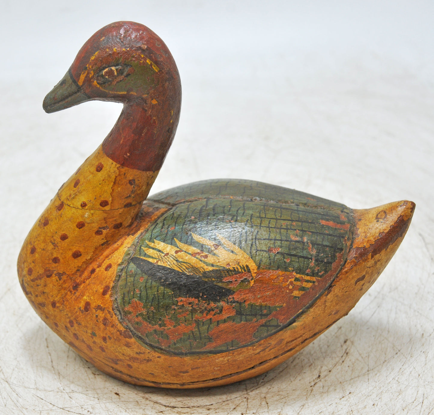 Vintage Wooden Duck Bird Figurine Original Old Hand Carved Painted
