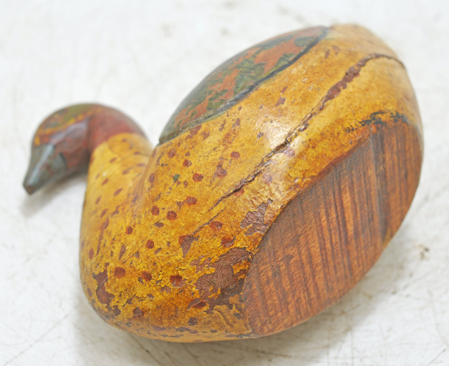 Vintage Wooden Duck Bird Figurine Original Old Hand Carved Painted