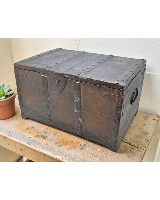 Vintage Wooden Storage Chest Box Original Old Hand Crafted Metal Fitted