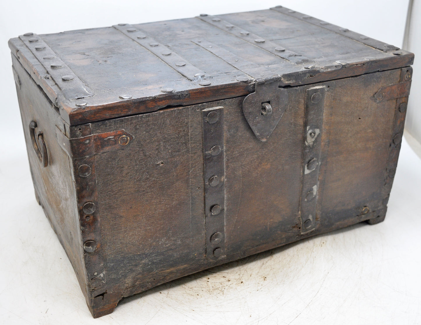 Vintage Wooden Storage Chest Box Original Old Hand Crafted Metal Fitted