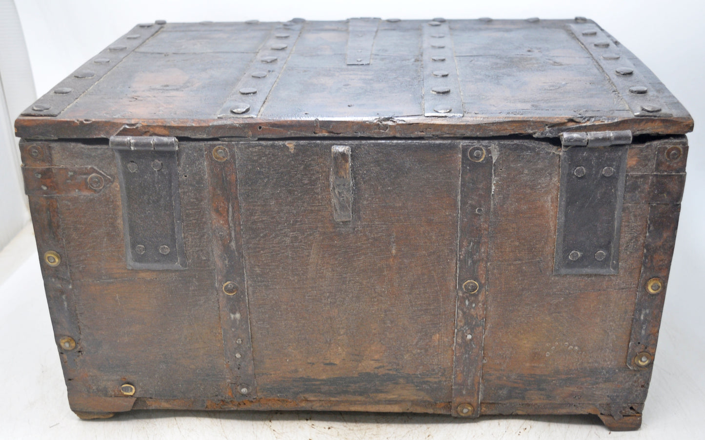 Vintage Wooden Storage Chest Box Original Old Hand Crafted Metal Fitted