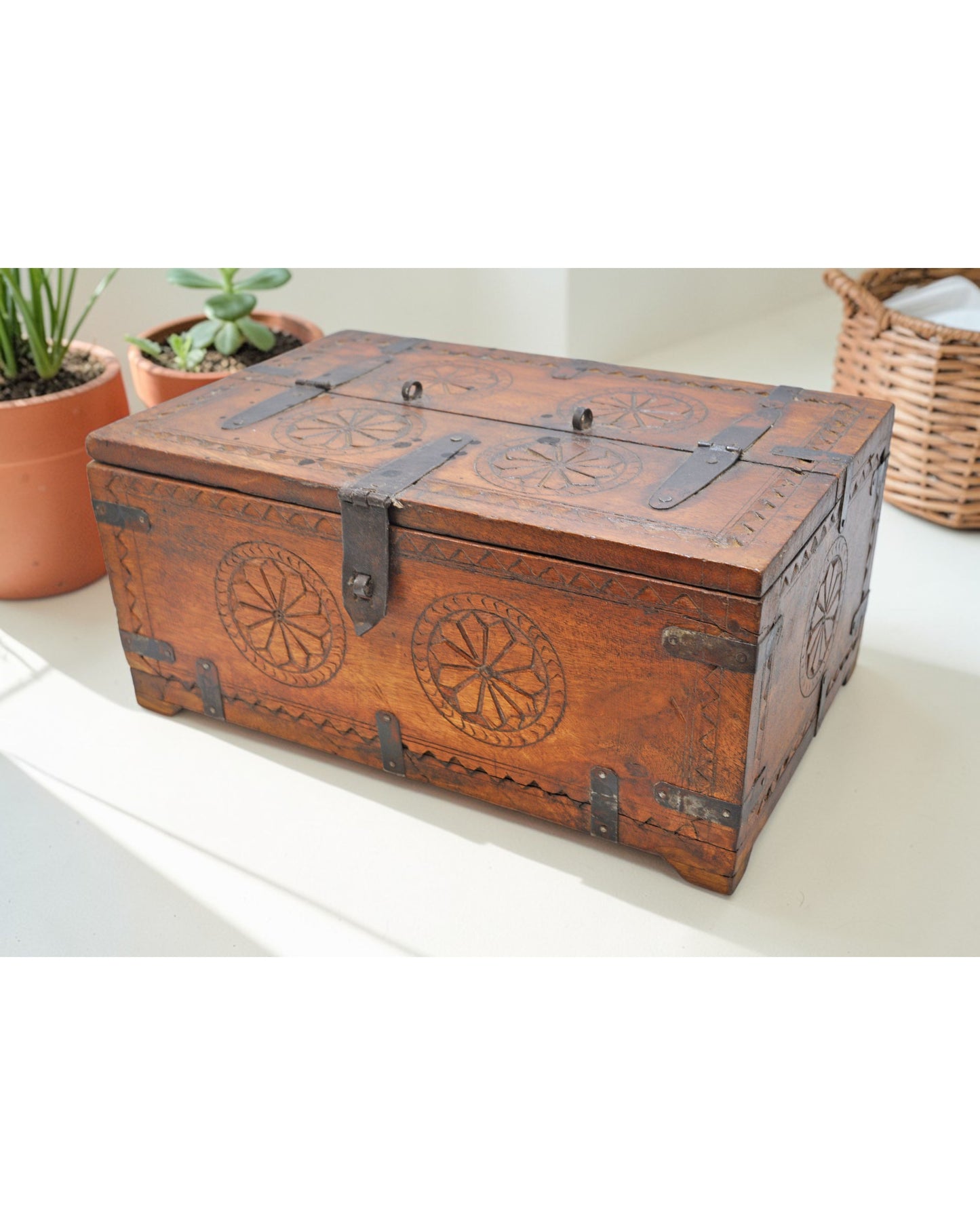 Vintage Wooden Storage Chest Box Original Old Hand Crafted Carved