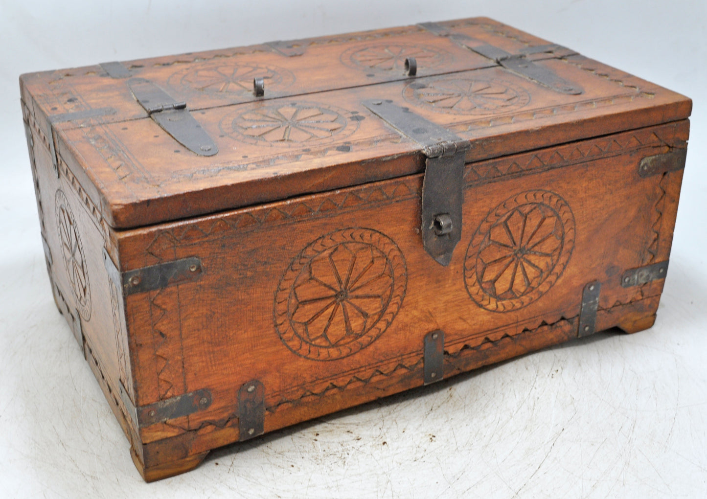 Vintage Wooden Storage Chest Box Original Old Hand Crafted Carved