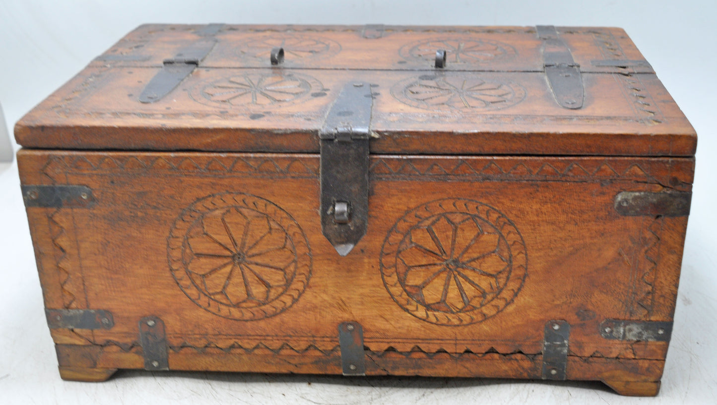 Vintage Wooden Storage Chest Box Original Old Hand Crafted Carved