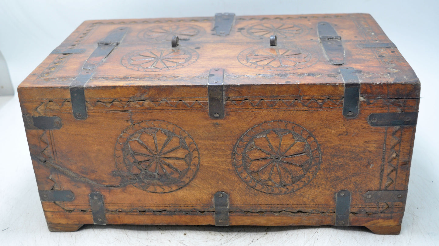 Vintage Wooden Storage Chest Box Original Old Hand Crafted Carved