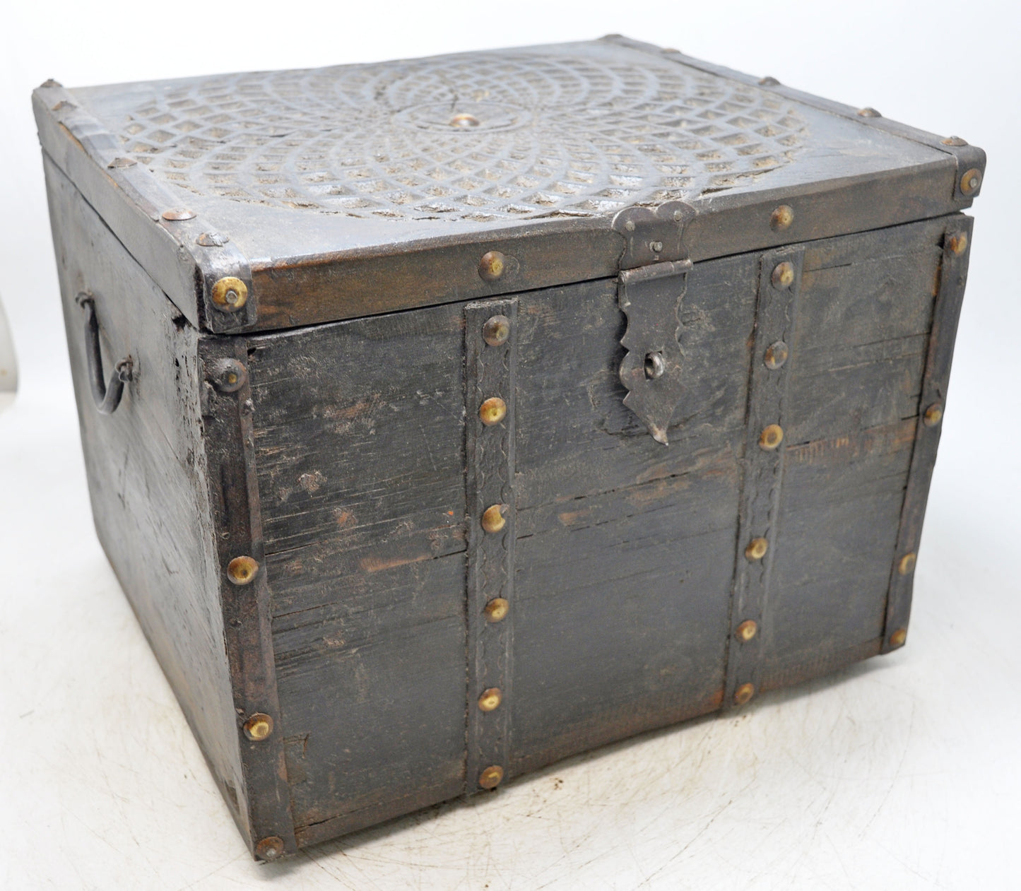 Vintage Wooden Square Storage Chest Box Original Old Hand Crafted Metal Fitted