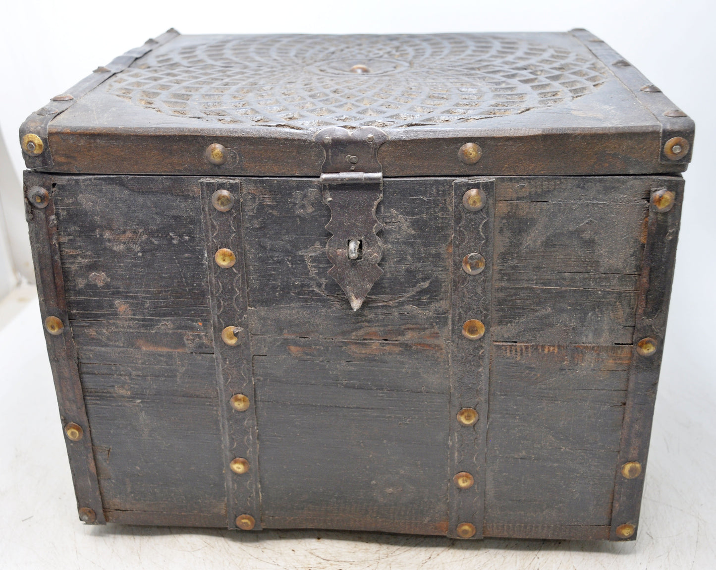 Vintage Wooden Square Storage Chest Box Original Old Hand Crafted Metal Fitted