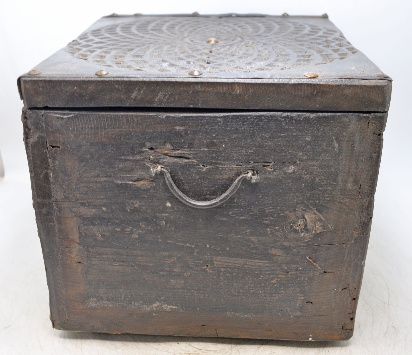 Vintage Wooden Square Storage Chest Box Original Old Hand Crafted Metal Fitted