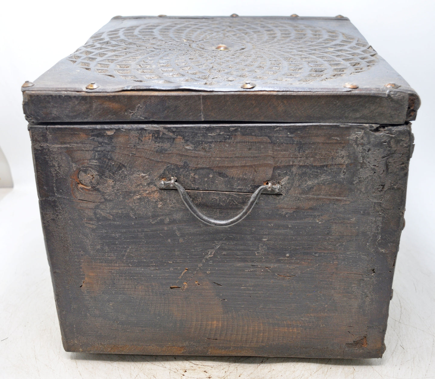 Vintage Wooden Square Storage Chest Box Original Old Hand Crafted Metal Fitted