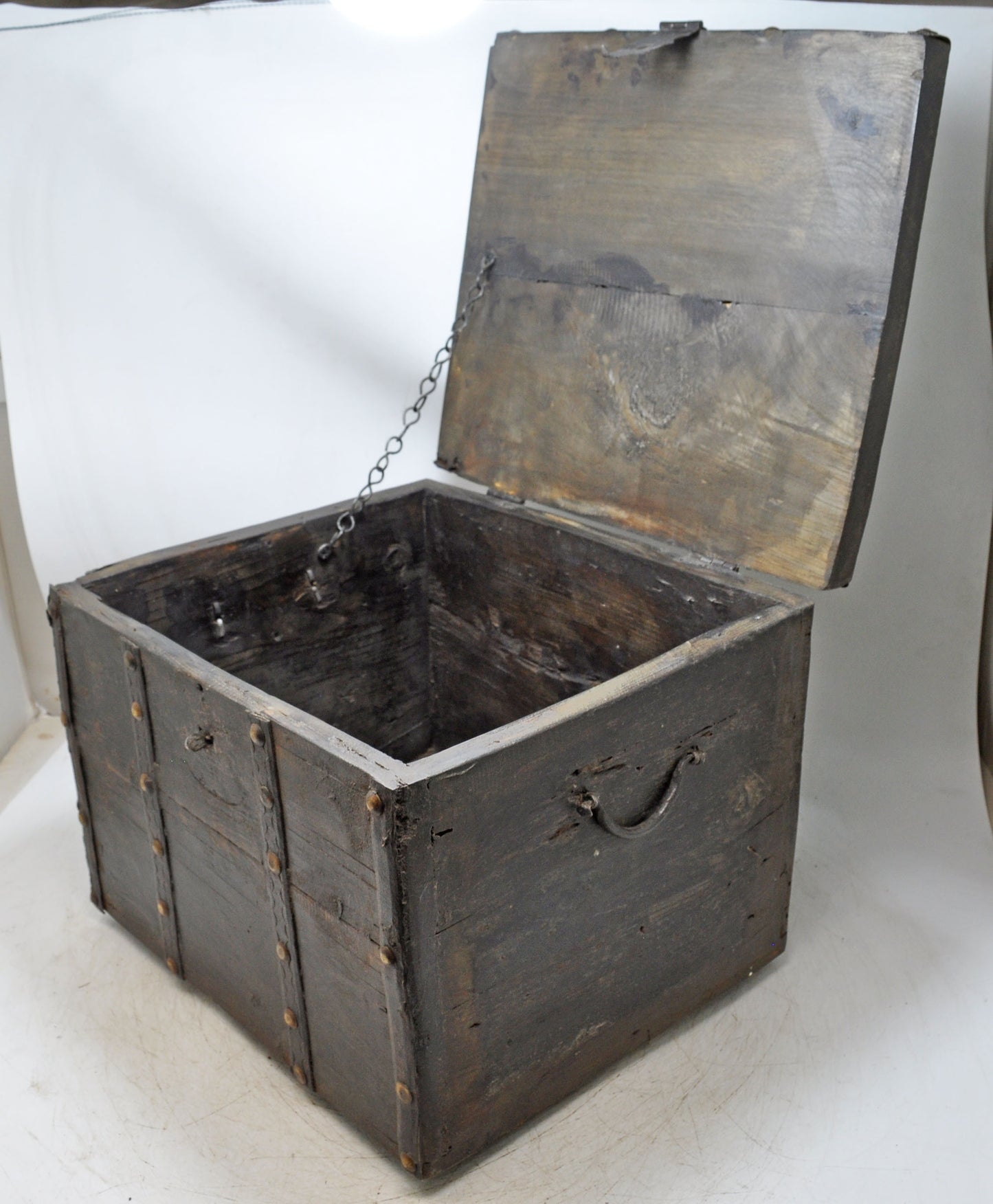 Vintage Wooden Square Storage Chest Box Original Old Hand Crafted Metal Fitted