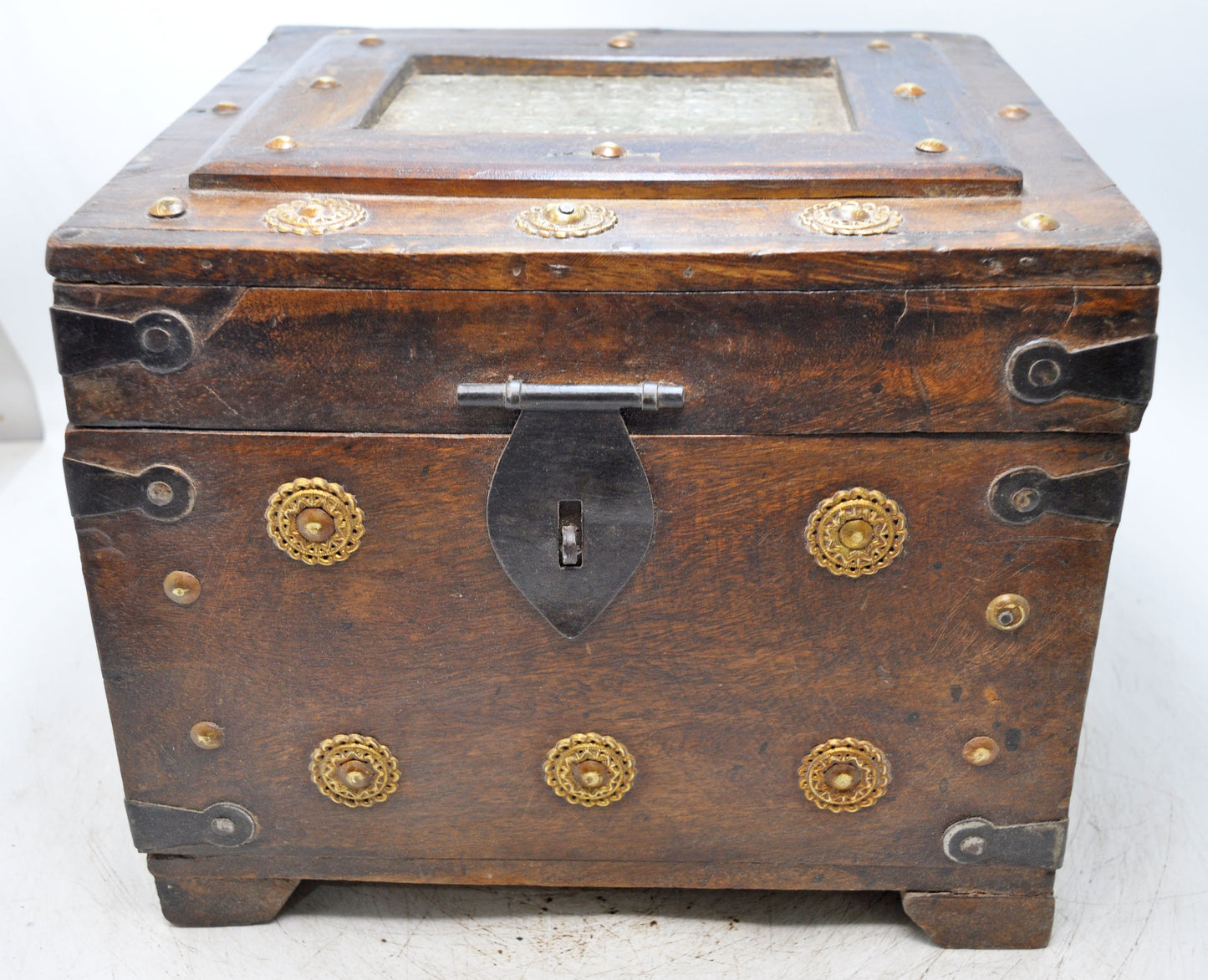 Vintage Wooden Square Storage Chest Box Original Old Hand Crafted Metal Fitted