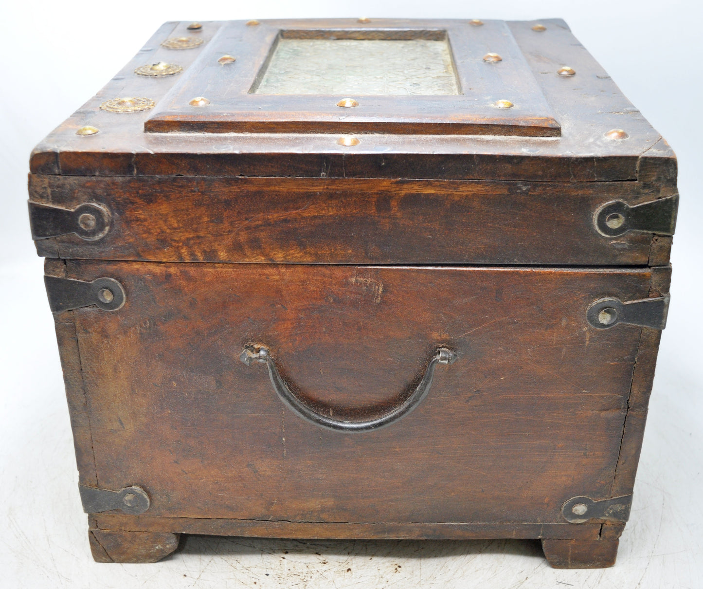 Vintage Wooden Square Storage Chest Box Original Old Hand Crafted Metal Fitted