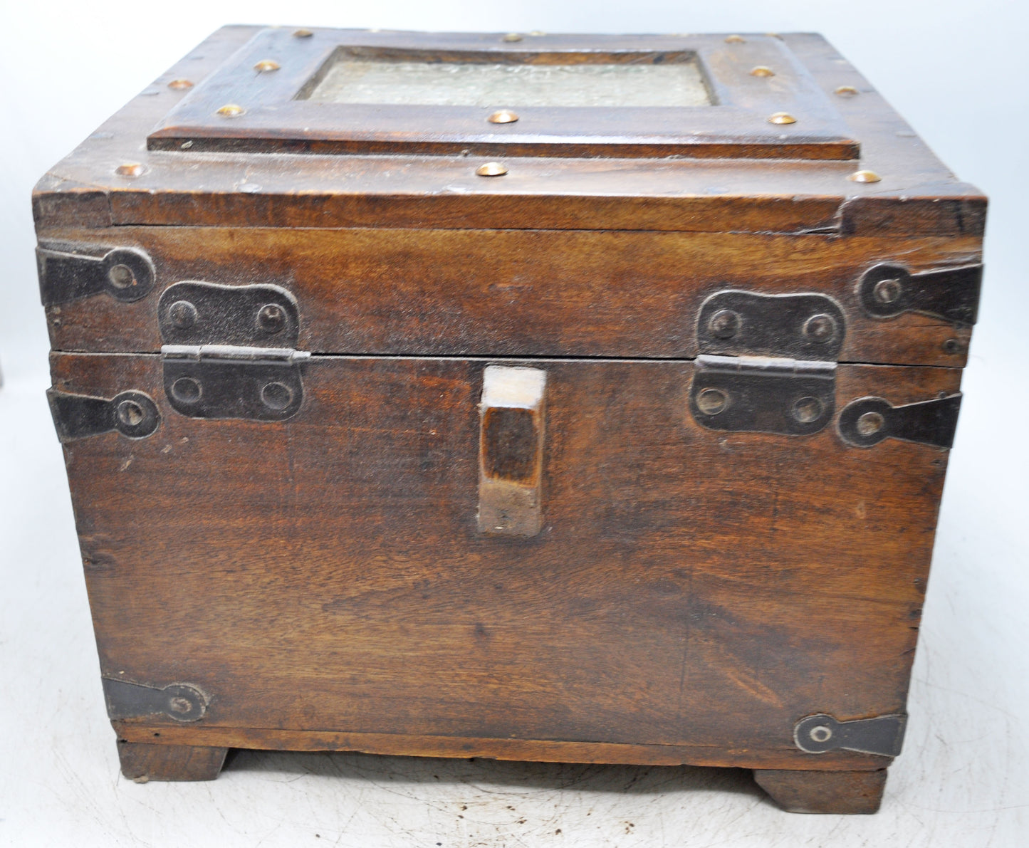 Vintage Wooden Square Storage Chest Box Original Old Hand Crafted Metal Fitted