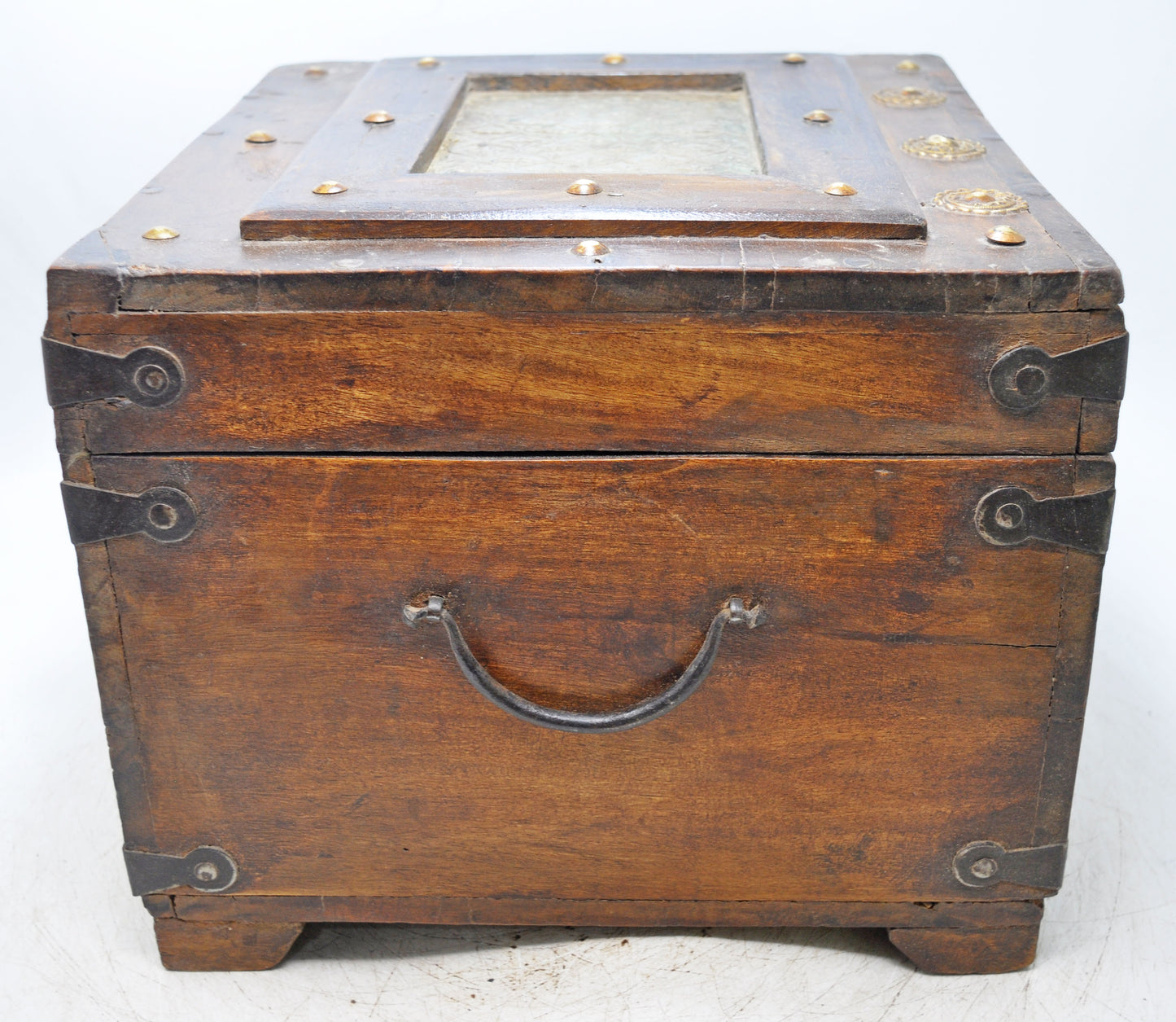 Vintage Wooden Square Storage Chest Box Original Old Hand Crafted Metal Fitted