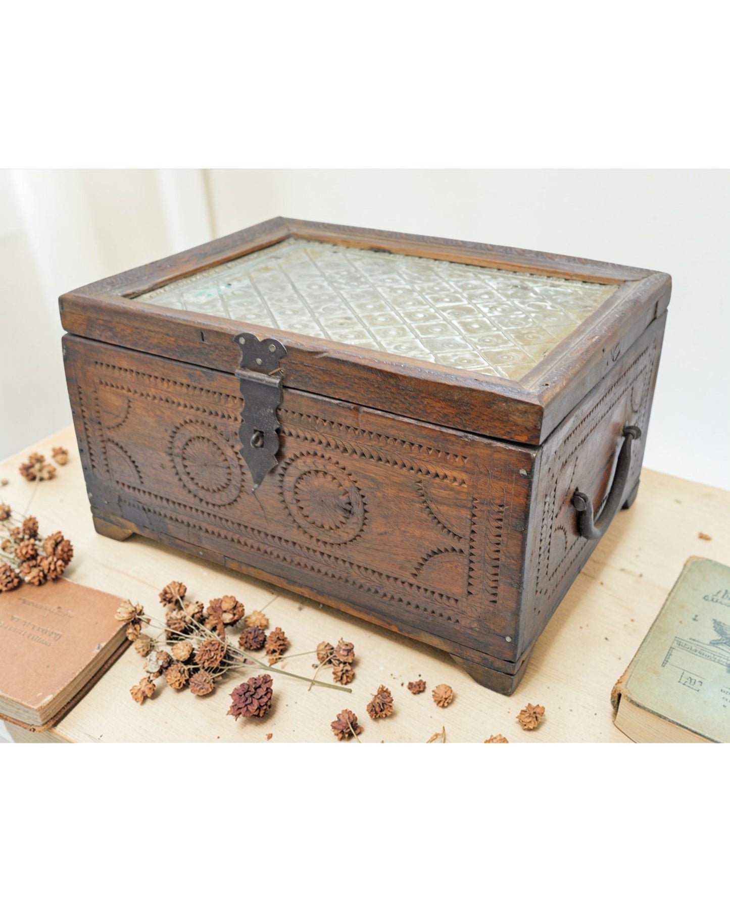 Vintage Wooden Storage Chest Box Original Old Hand Crafted Carved