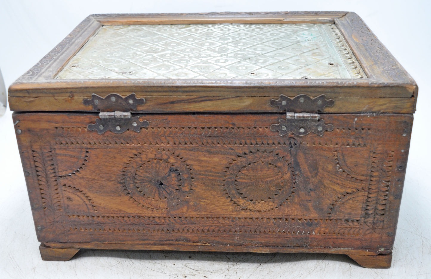 Vintage Wooden Storage Chest Box Original Old Hand Crafted Carved