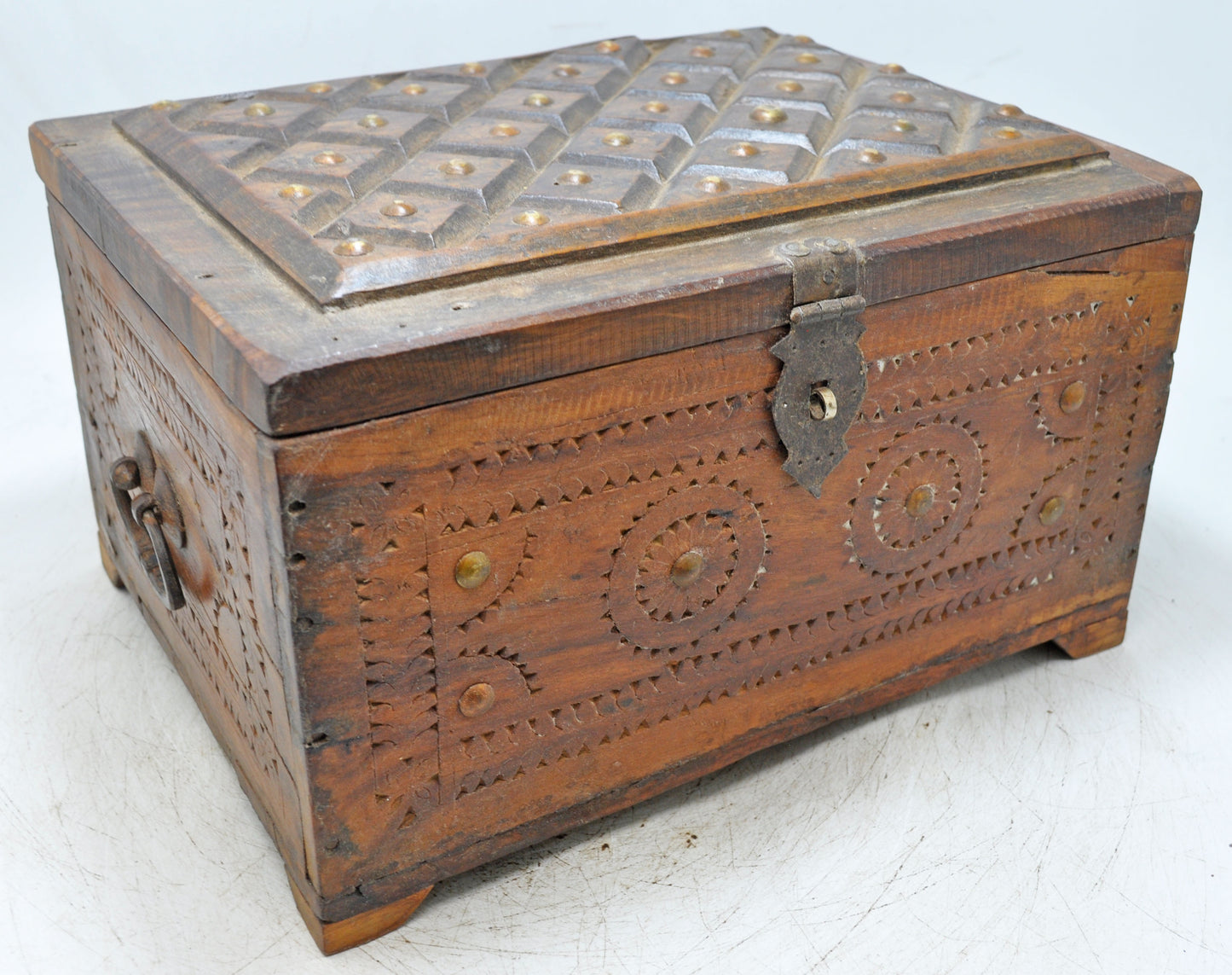 Vintage Wooden Storage Chest Box Original Old Hand Crafted Carved