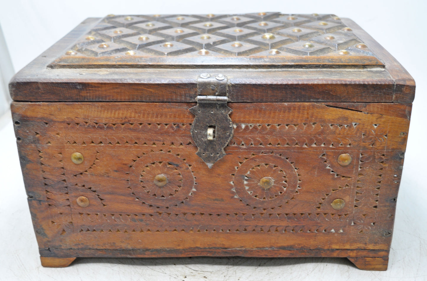 Vintage Wooden Storage Chest Box Original Old Hand Crafted Carved