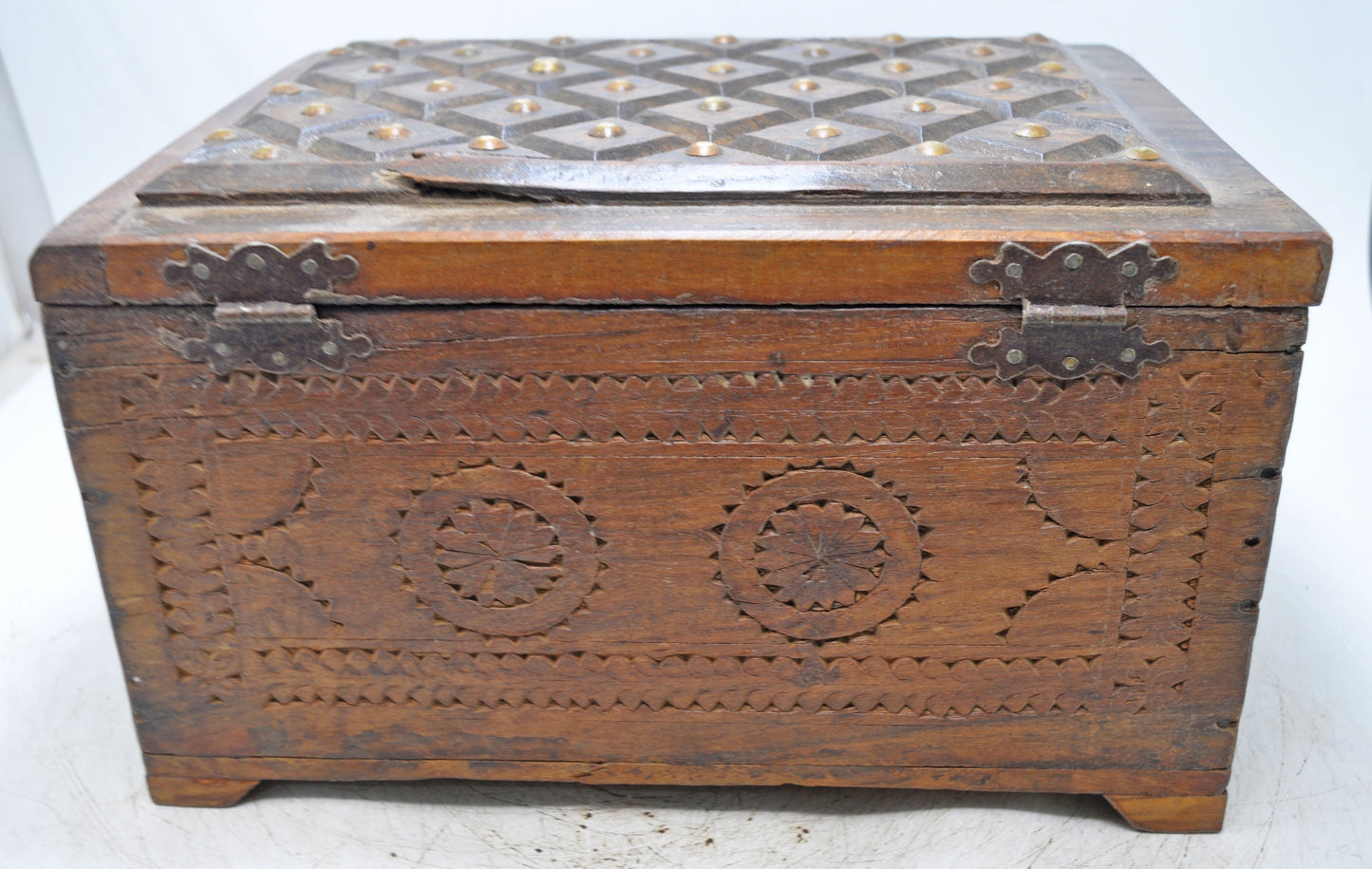 Vintage Wooden Storage Chest Box Original Old Hand Crafted Carved