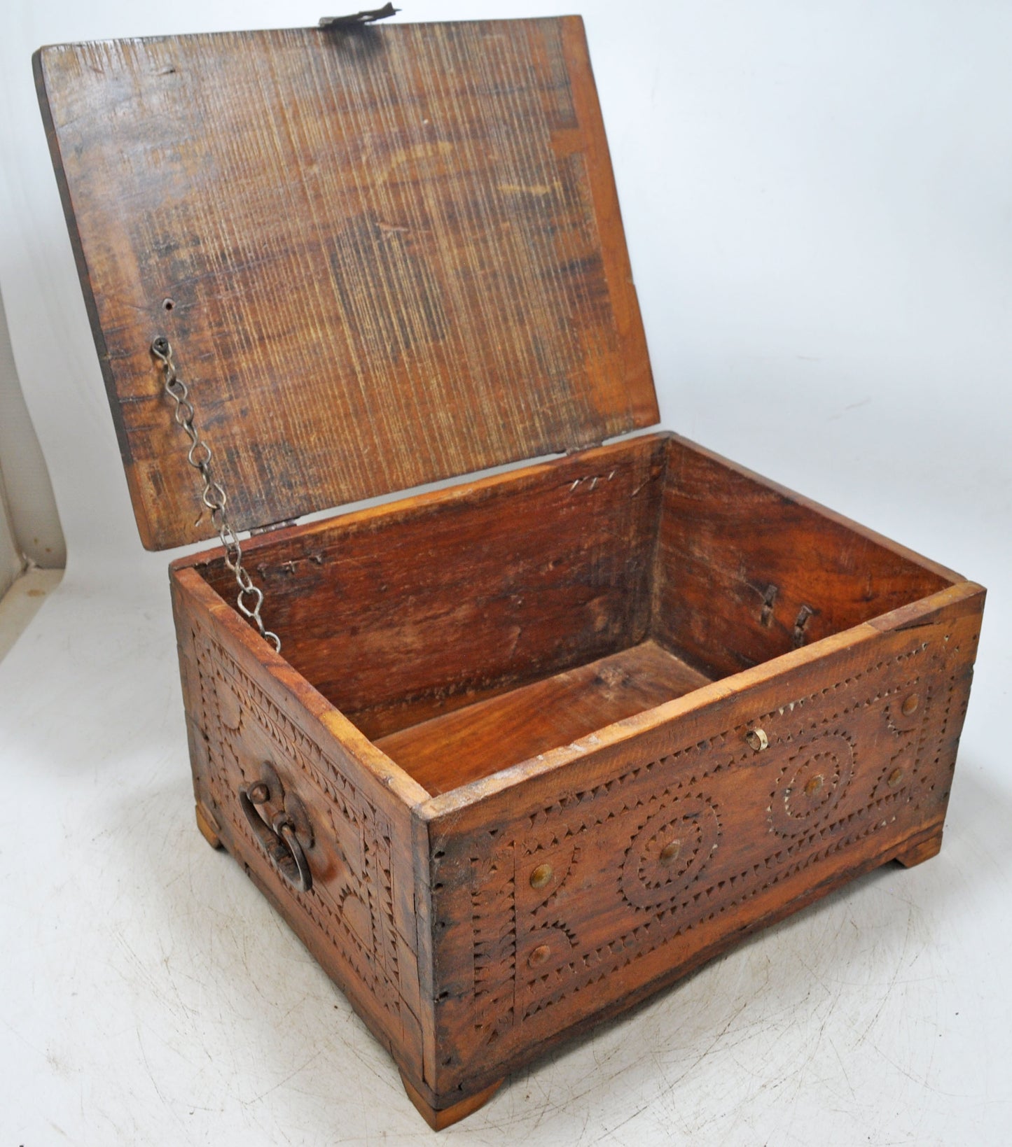 Vintage Wooden Storage Chest Box Original Old Hand Crafted Carved