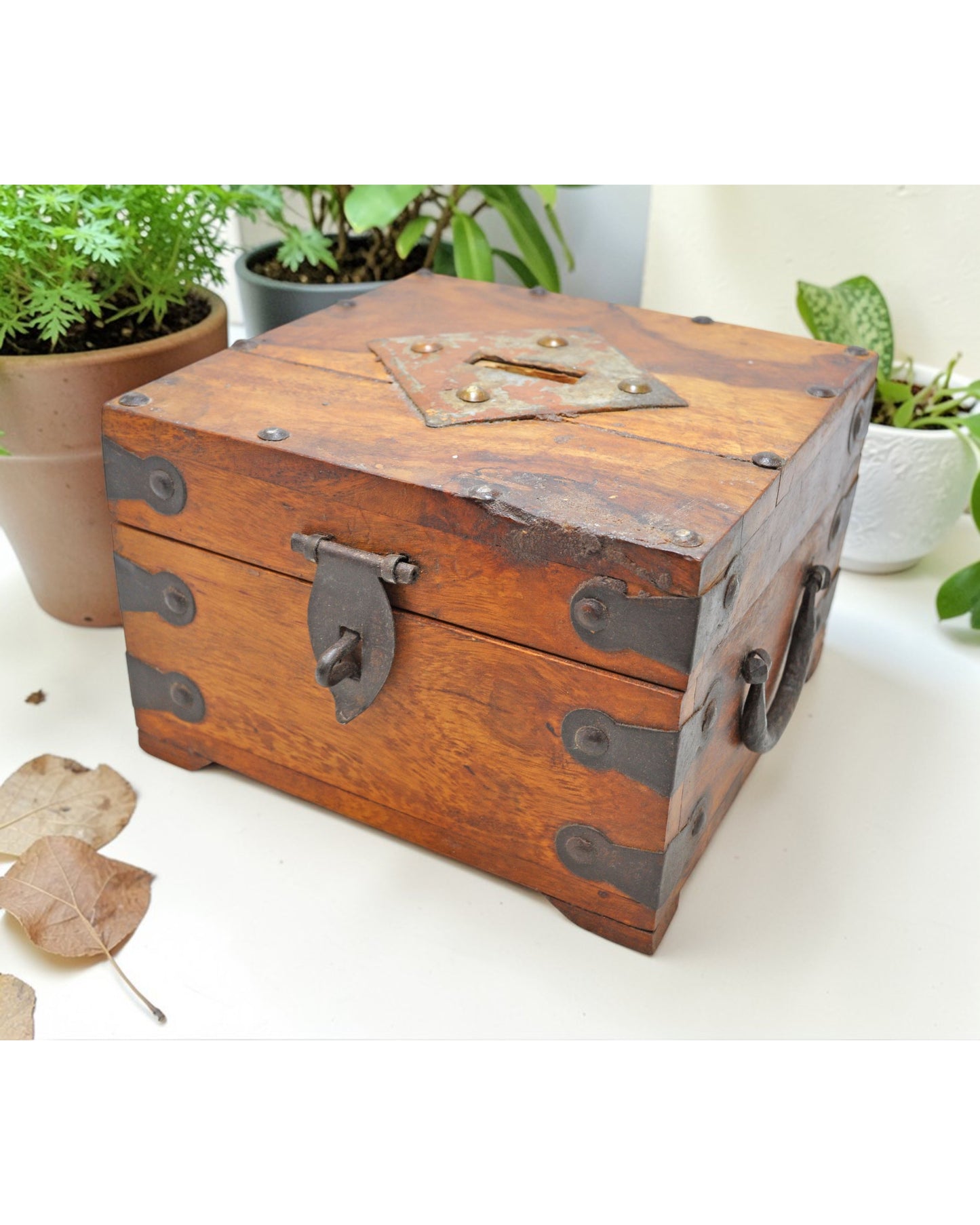 Vintage Wooden Small Square Storage Box Original Old Hand Crafted