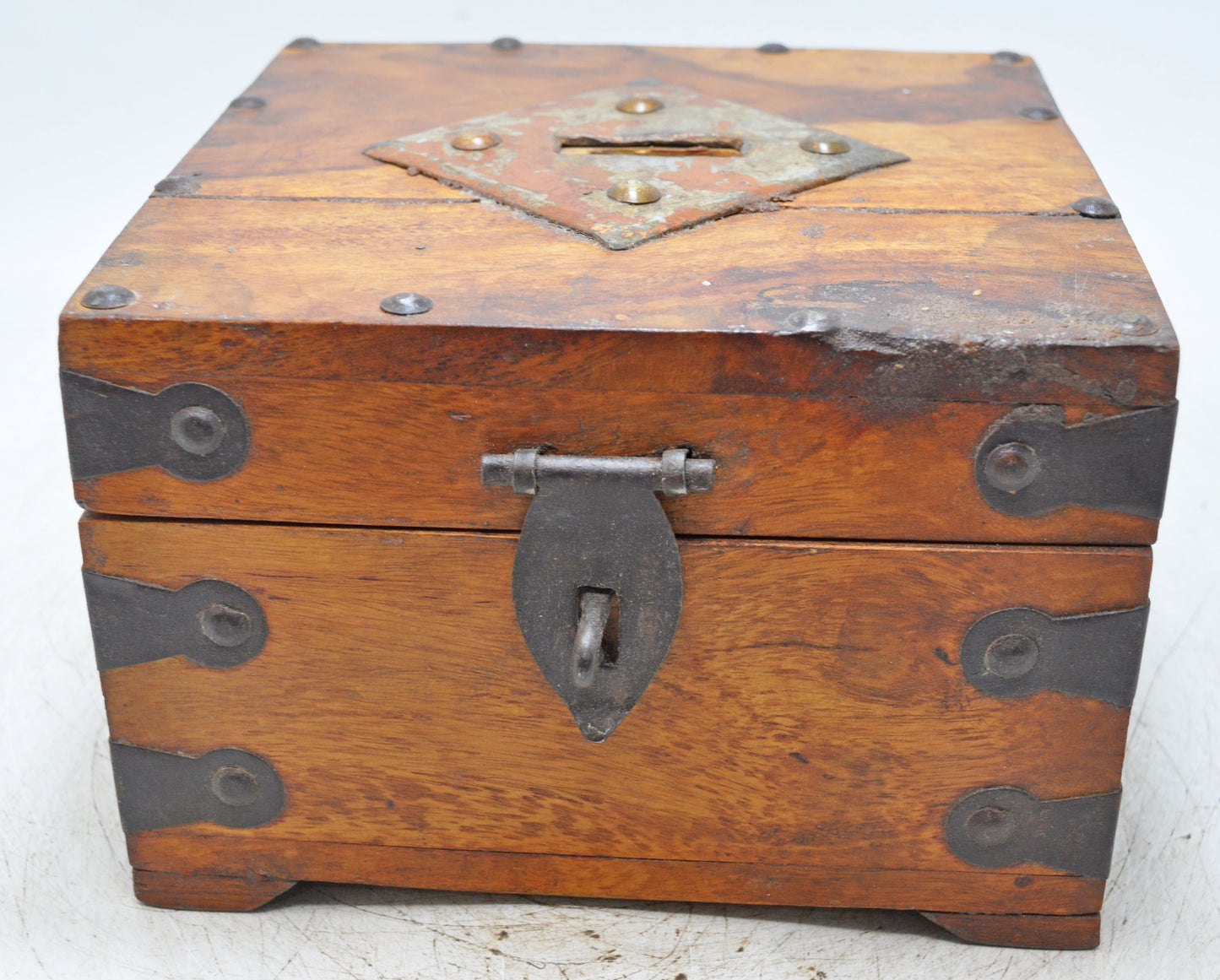 Vintage Wooden Small Square Storage Box Original Old Hand Crafted