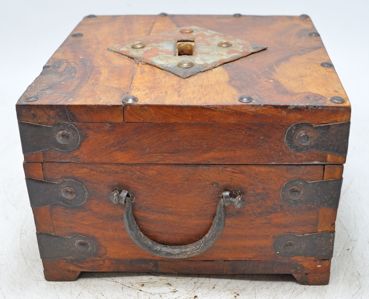 Vintage Wooden Small Square Storage Box Original Old Hand Crafted