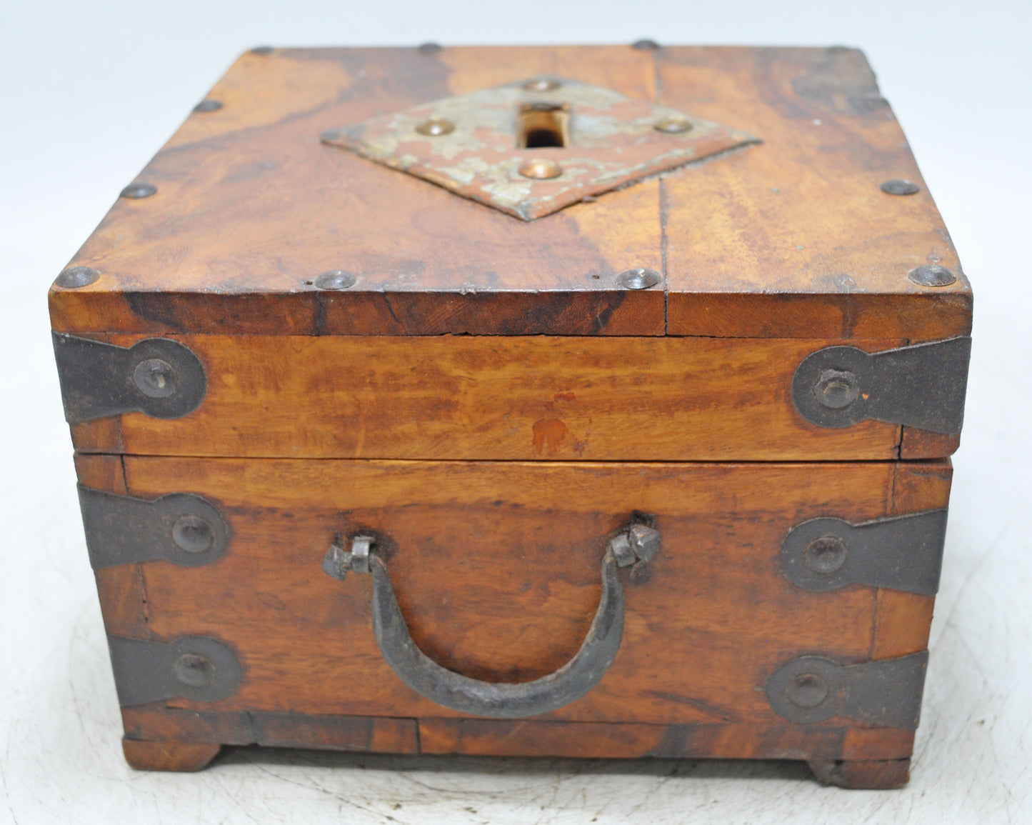 Vintage Wooden Small Square Storage Box Original Old Hand Crafted