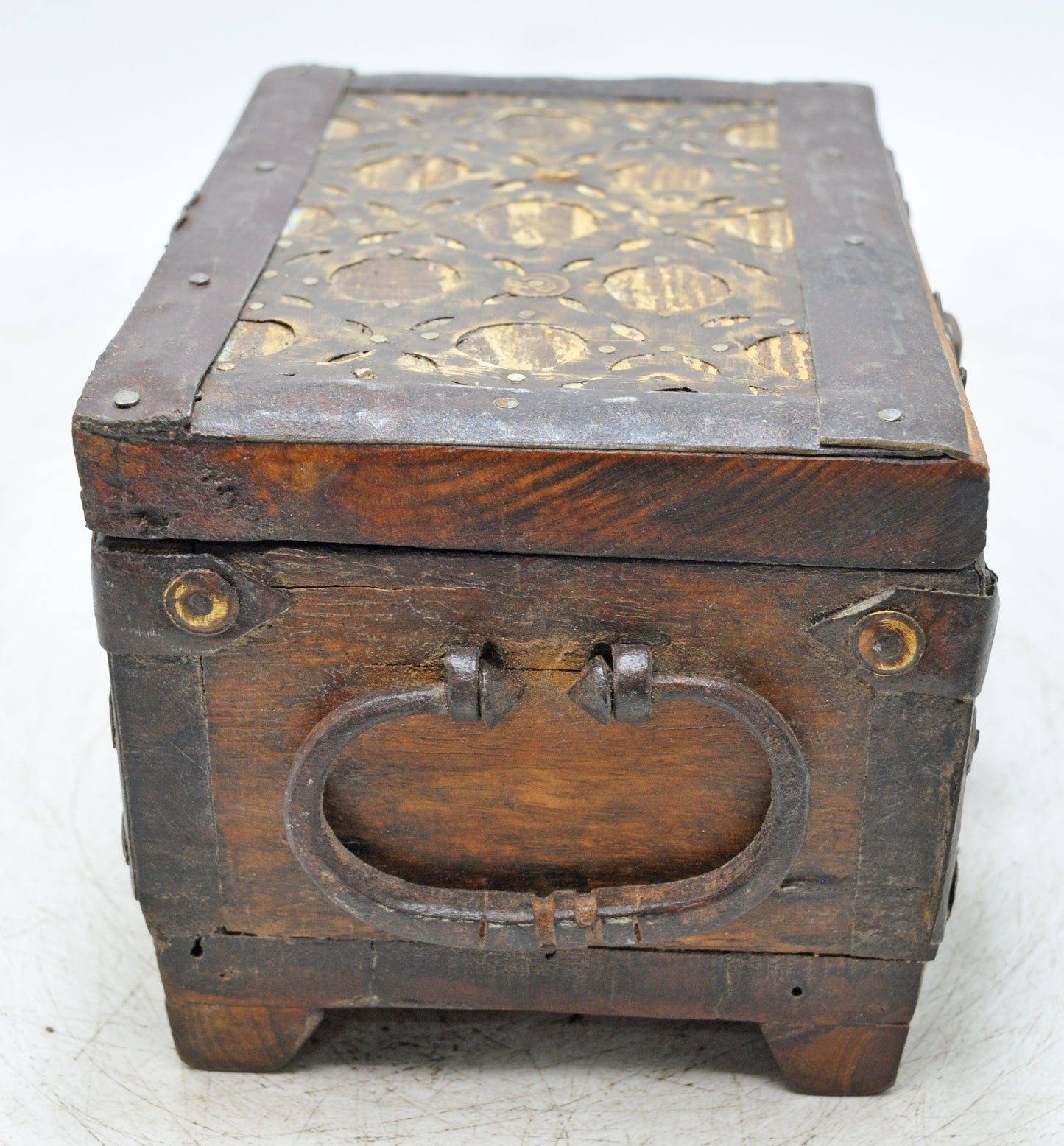 Vintage Wooden Small Storage Box Original Old Hand Crafted Brass Fitted