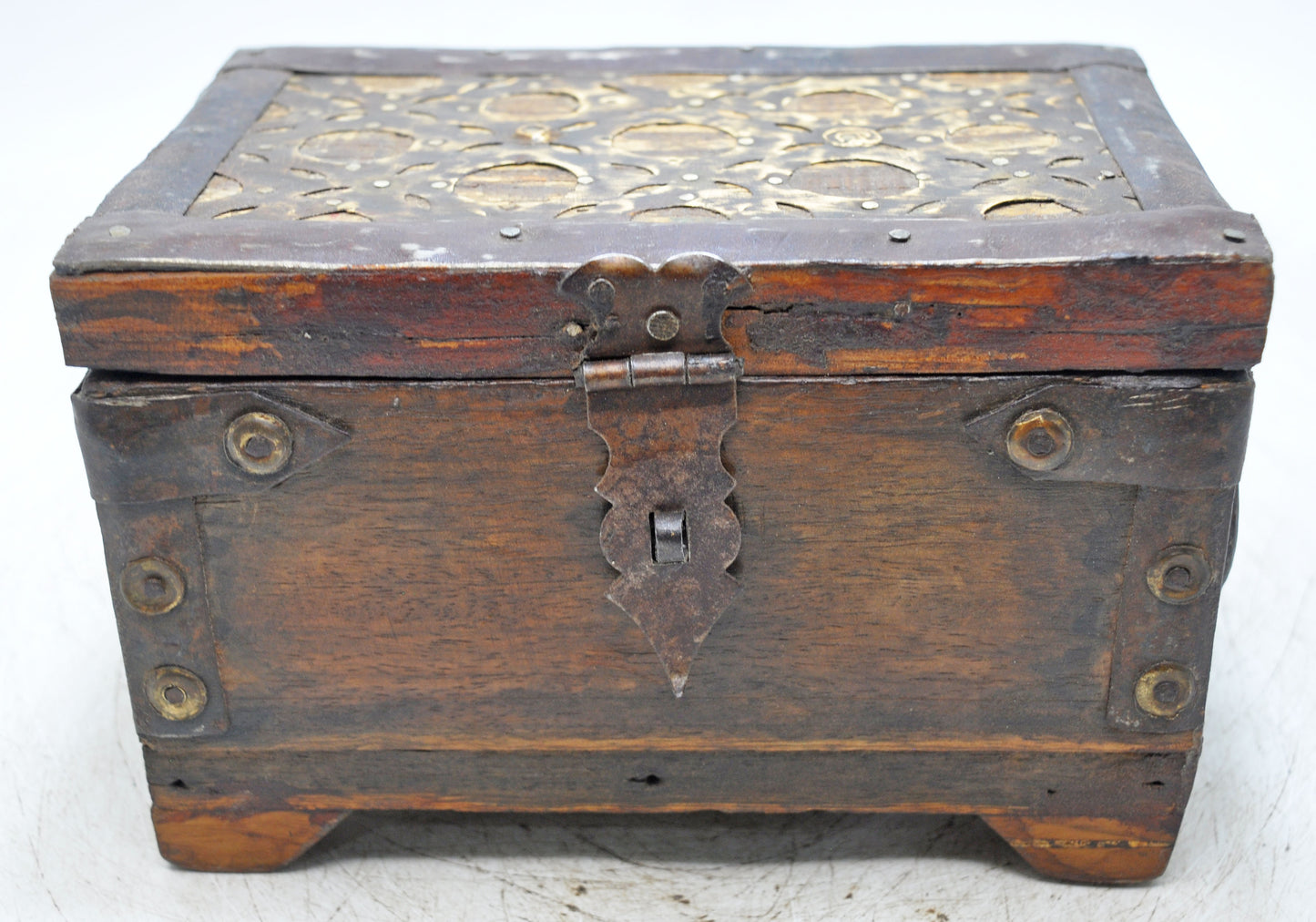 Vintage Wooden Small Storage Box Original Old Hand Crafted Brass Fitted