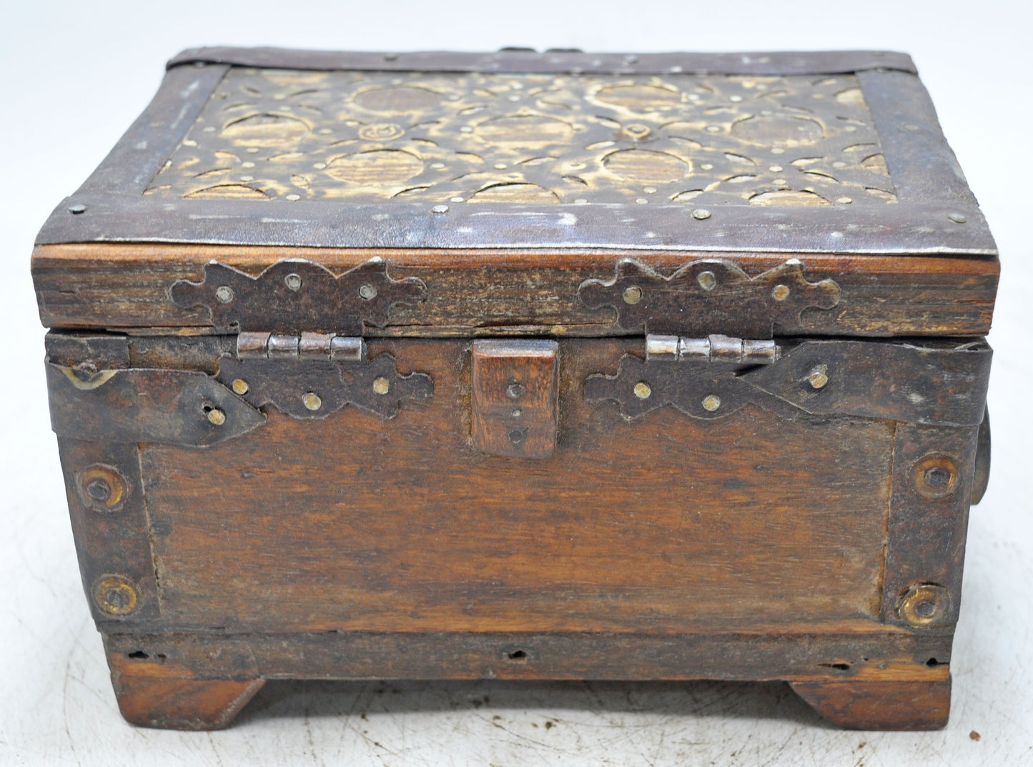 Vintage Wooden Small Storage Box Original Old Hand Crafted Brass Fitted