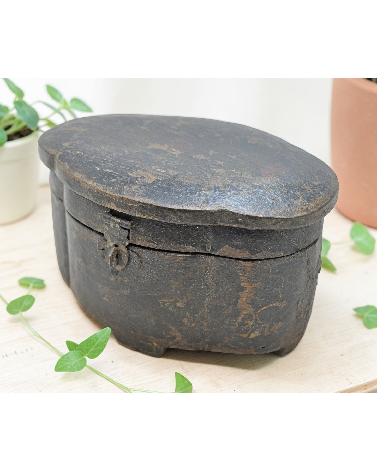 Vintage Wooden Oval Shape Small Storage Box Original Old Hand Crafted