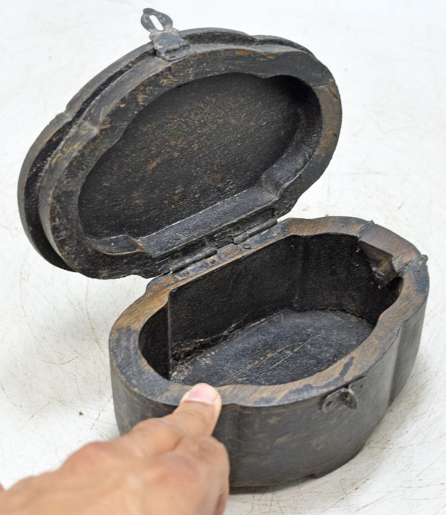 Vintage Wooden Oval Shape Small Storage Box Original Old Hand Crafted