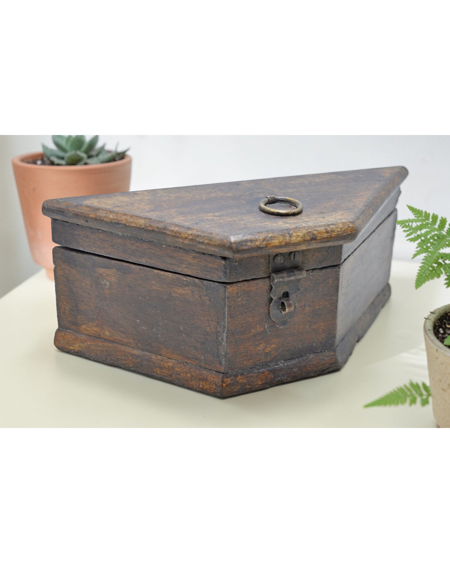 Vintage Wooden Triangle Shaped Small Storage Box Original Old Hand Crafted
