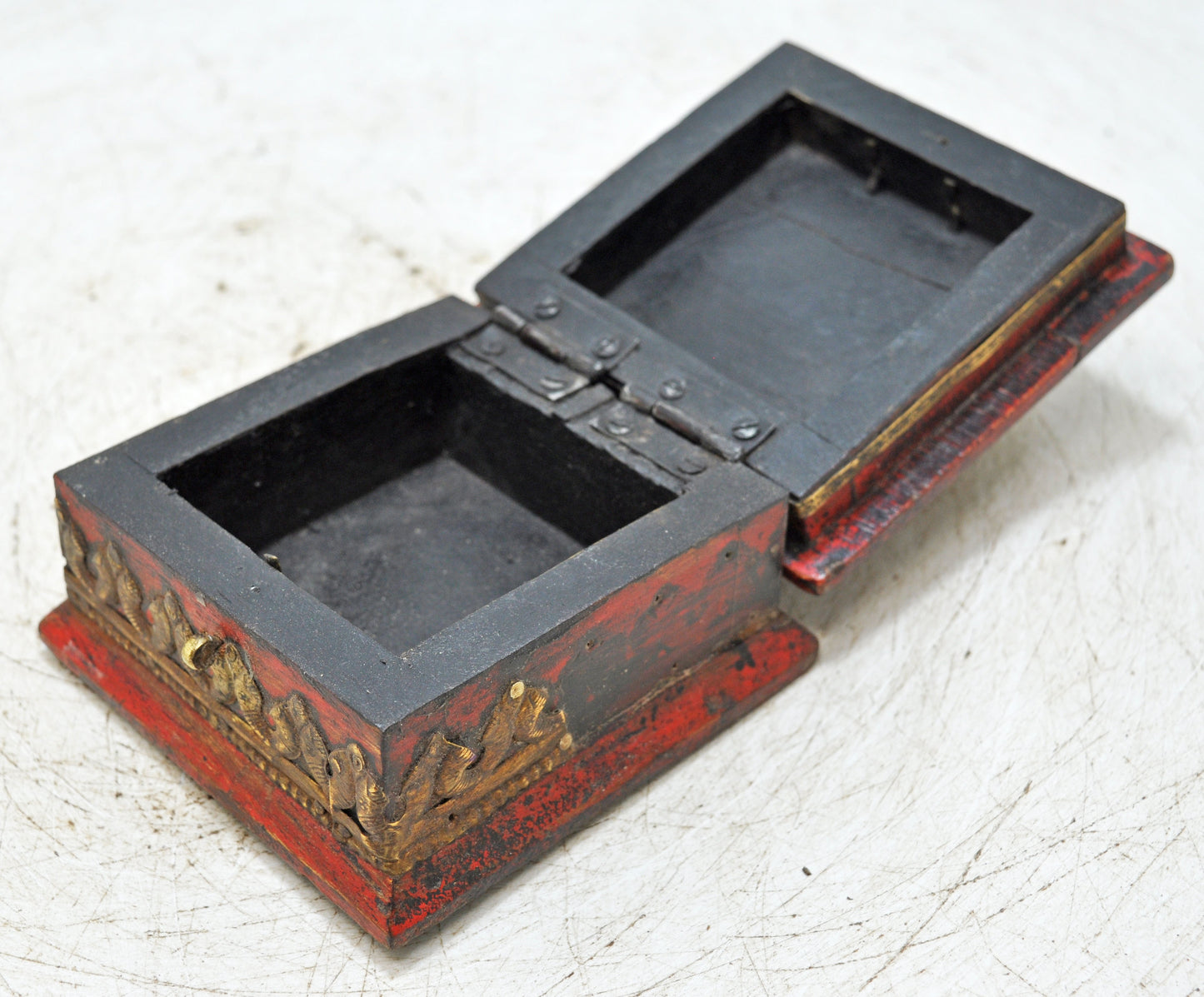 Vintage Wooden Small Square Storage Box Original Old Hand Crafted Brass Fitted