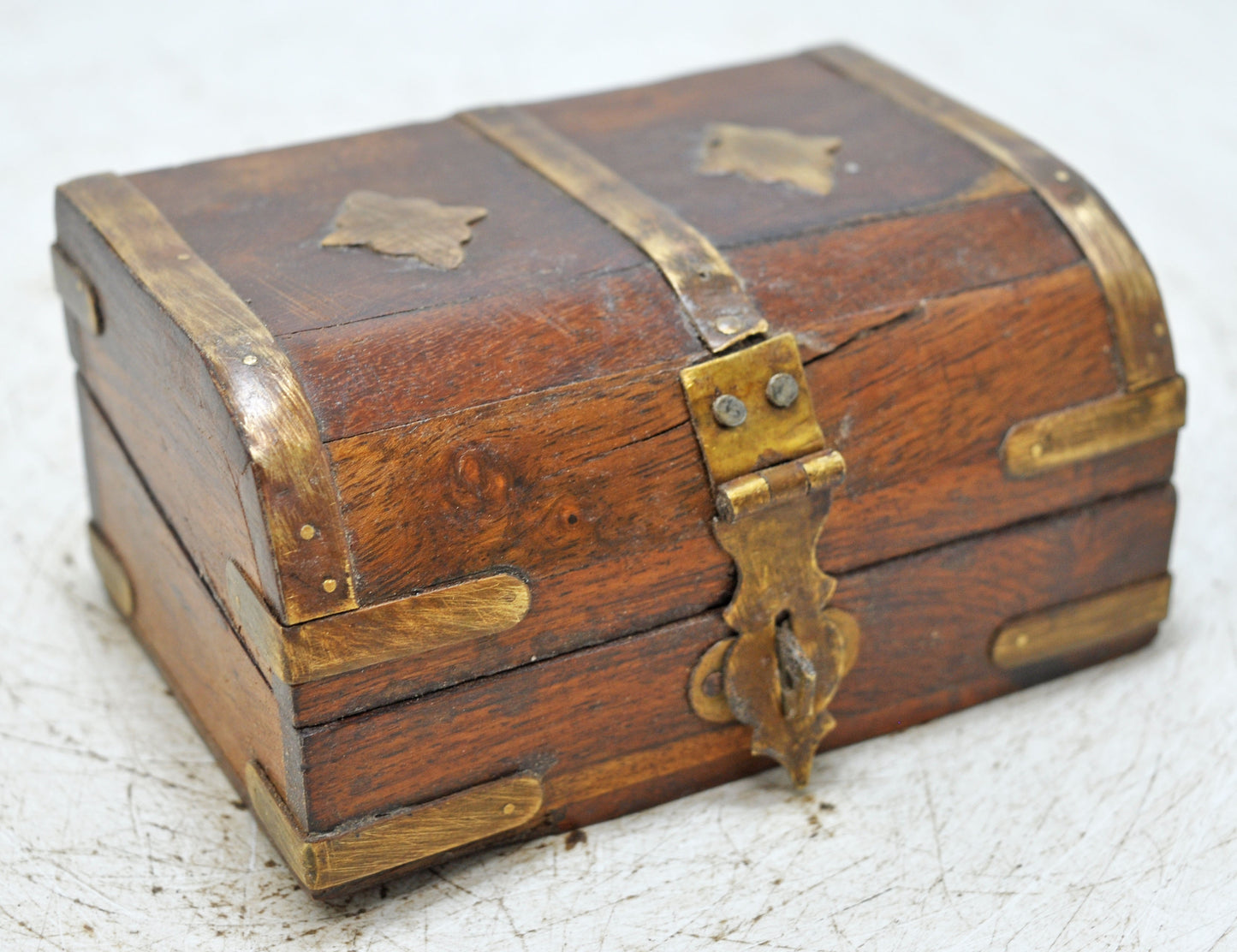 Vintage Wooden Small Storage Box Hand Crafted Brass Fitted