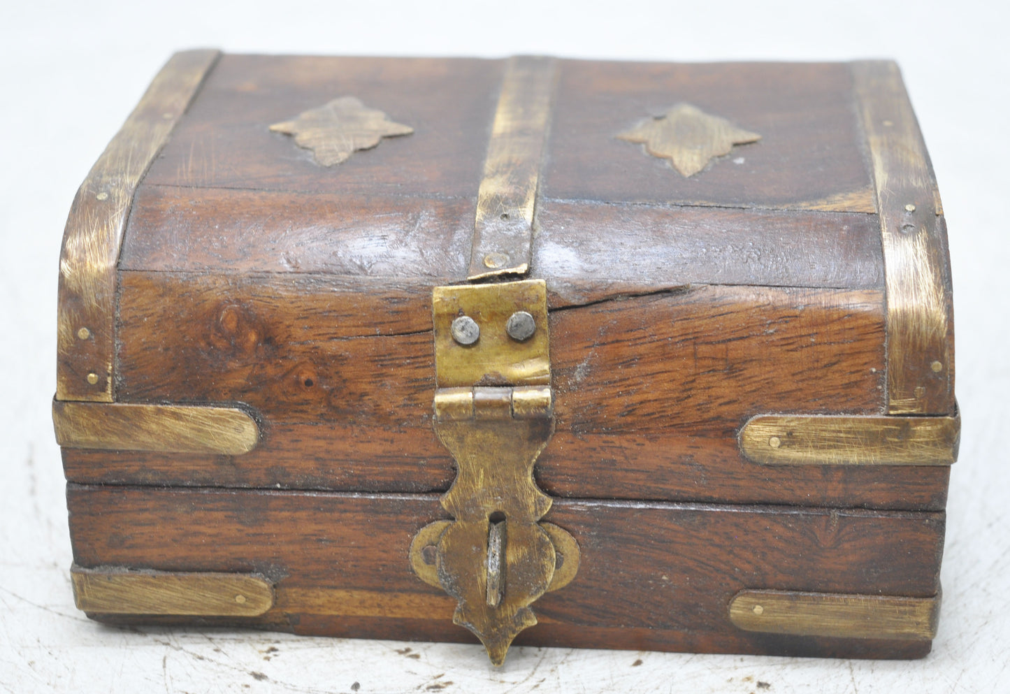 Vintage Wooden Small Storage Box Hand Crafted Brass Fitted